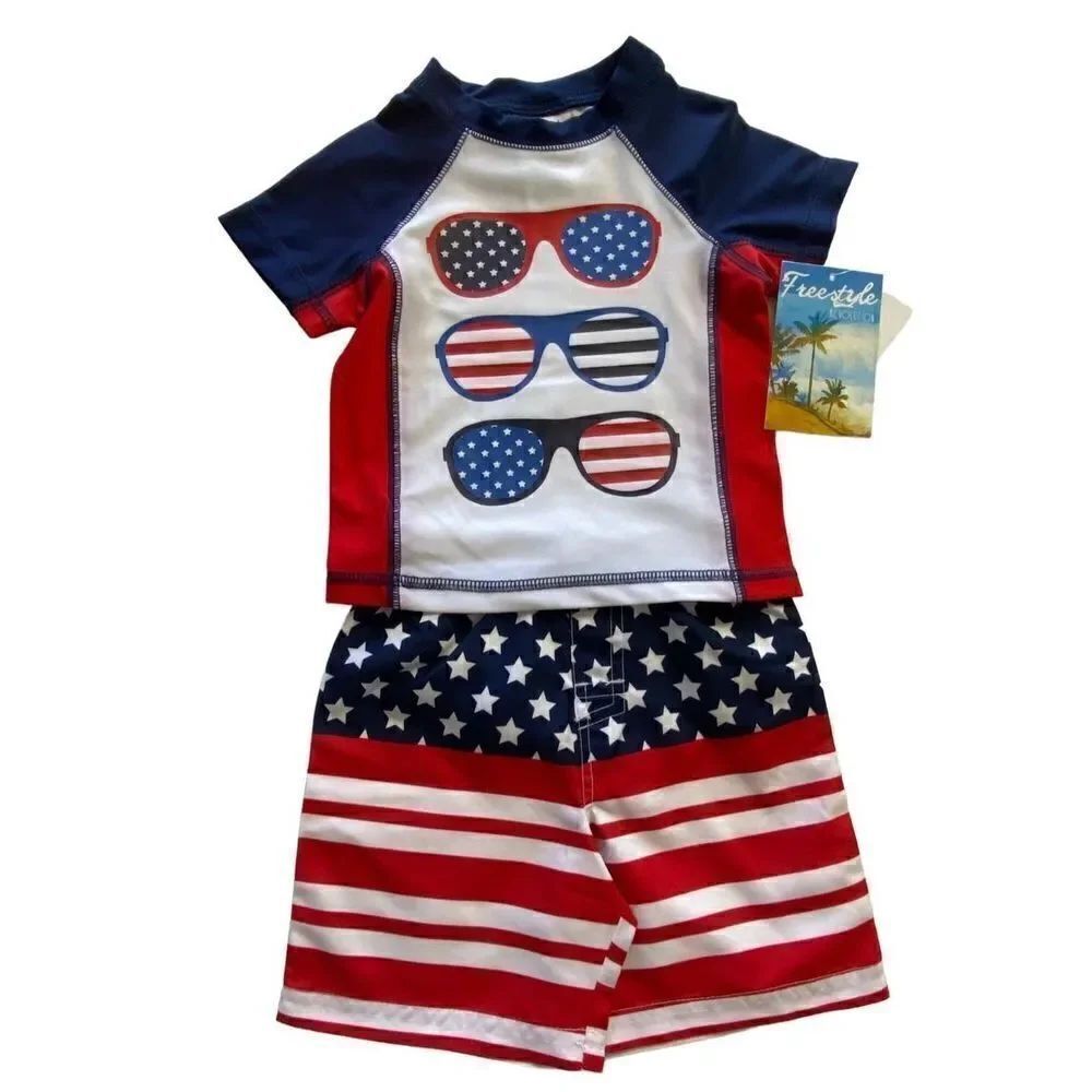 FREESTYLE Revolution 12M Boys' Stars and Stripe RashGuard Top and Shorts Set